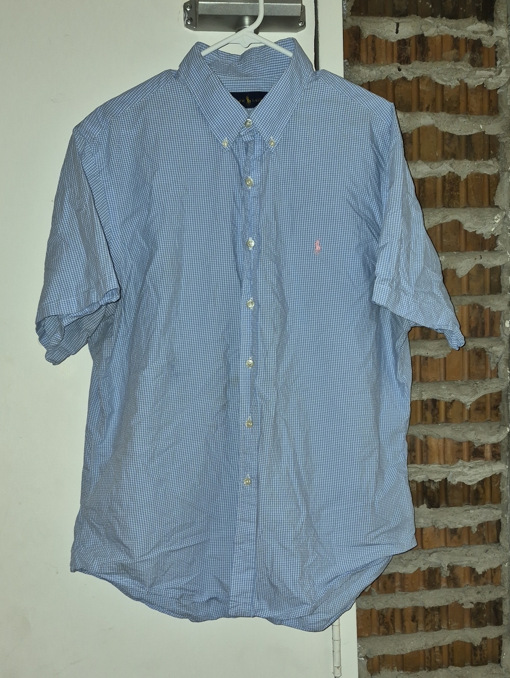 Ralph Lauren XXL TTG 2XL Short Sleeve Blue White Check Shirt Button Up.